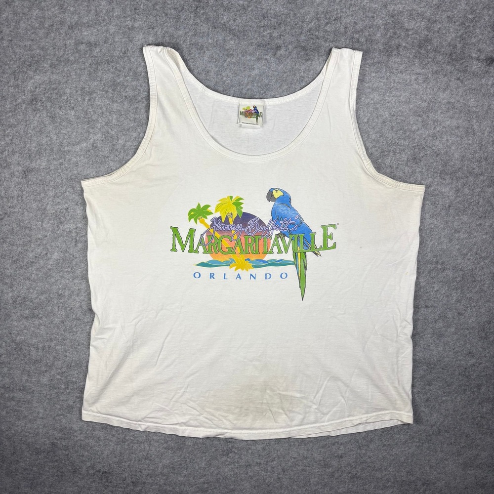 Y2K Jimmy Buffett Margaritaville Orlando Parrot Graphic Tank Top White XXL